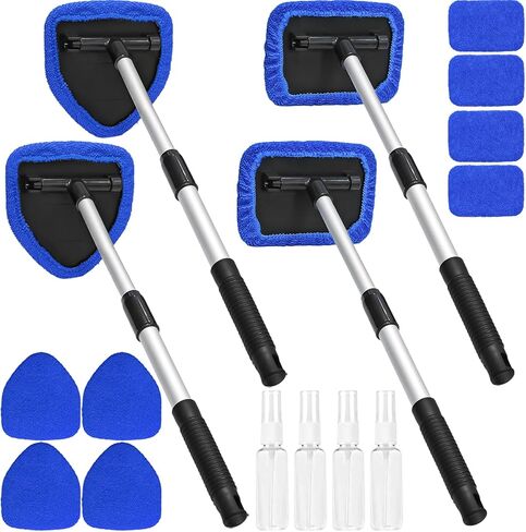 Beieverluck 20 Pieces Windshield Cleaner Tool, Inside Car Windshield Cleaning Tool with 12 Microfiber Pads, 4 Spray Bottle, and Extendable Handles Car Window Cleaning Tool Kit, Gray in Saudi Arabia