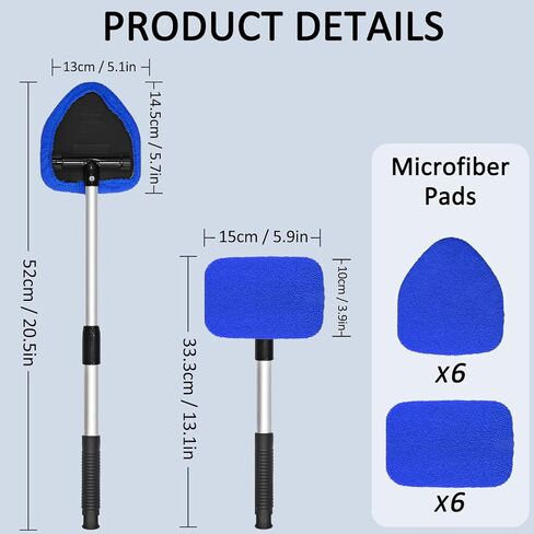 Beieverluck 20 Pieces Windshield Cleaner Tool, Inside Car Windshield Cleaning Tool with 12 Microfiber Pads, 4 Spray Bottle, and Extendable Handles Car Window Cleaning Tool Kit, Gray in Saudi Arabia