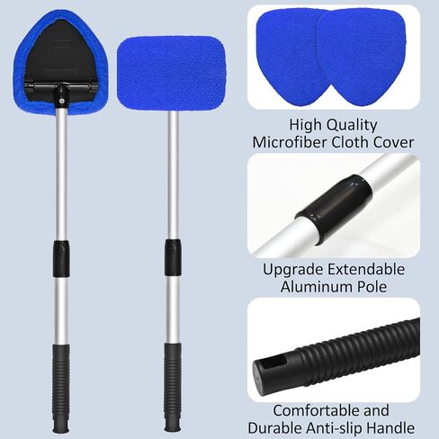 Beieverluck 20 Pieces Windshield Cleaner Tool, Inside Car Windshield Cleaning Tool with 12 Microfiber Pads, 4 Spray Bottle, and Extendable Handles Car Window Cleaning Tool Kit, Gray in Saudi Arabia