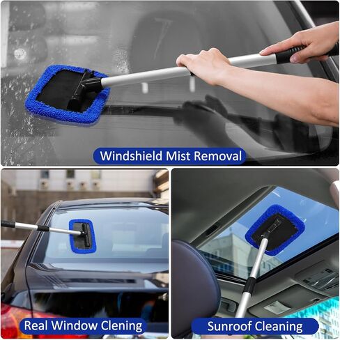 Beieverluck 20 Pieces Windshield Cleaner Tool, Inside Car Windshield Cleaning Tool with 12 Microfiber Pads, 4 Spray Bottle, and Extendable Handles Car Window Cleaning Tool Kit, Gray in Saudi Arabia