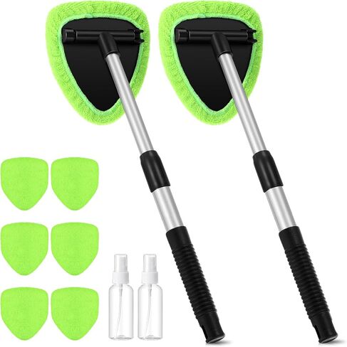 Baderke 10 Pcs Windshield Cleaner Tool Car Window Cleaning Supplies with Extendable Handle Include 6 Washable Microfiber Bonnets 2 Empty 60ml Spray Bottle Glass Wiper Kit (Green) in Saudi Arabia