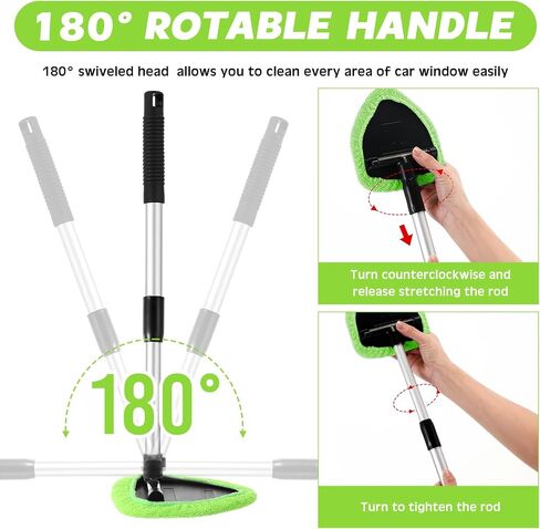 Baderke 10 Pcs Windshield Cleaner Tool Car Window Cleaning Supplies with Extendable Handle Include 6 Washable Microfiber Bonnets 2 Empty 60ml Spray Bottle Glass Wiper Kit (Green) in Saudi Arabia