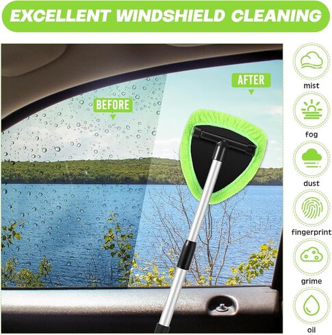 Baderke 10 Pcs Windshield Cleaner Tool Car Window Cleaning Supplies with Extendable Handle Include 6 Washable Microfiber Bonnets 2 Empty 60ml Spray Bottle Glass Wiper Kit (Green) in Saudi Arabia