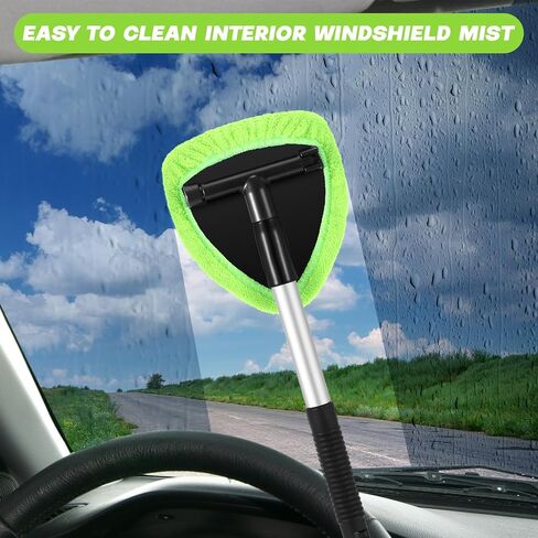 Baderke 10 Pcs Windshield Cleaner Tool Car Window Cleaning Supplies with Extendable Handle Include 6 Washable Microfiber Bonnets 2 Empty 60ml Spray Bottle Glass Wiper Kit (Green) in Saudi Arabia