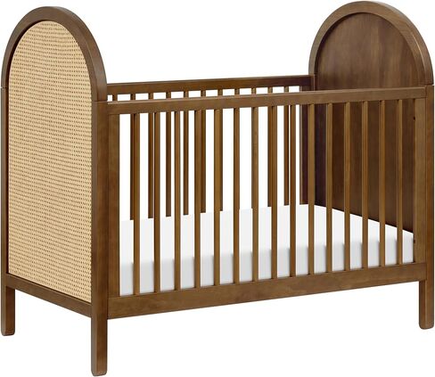 Babyletto Bondi Cane 3-in-1 Convertible Crib with Toddler Bed Conversion Kit in Forest Green with Natural Cane, Greenguard Gold Certified in Saudi Arabia