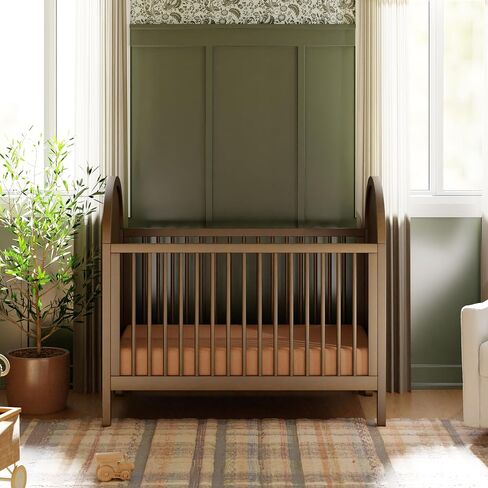 Babyletto Bondi Cane 3-in-1 Convertible Crib with Toddler Bed Conversion Kit in Forest Green with Natural Cane, Greenguard Gold Certified in Saudi Arabia