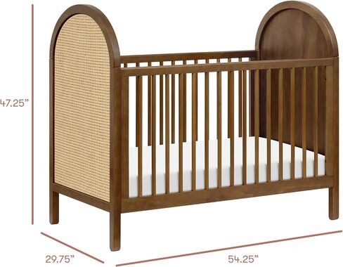 Babyletto Bondi Cane 3-in-1 Convertible Crib with Toddler Bed Conversion Kit in Forest Green with Natural Cane, Greenguard Gold Certified in Saudi Arabia