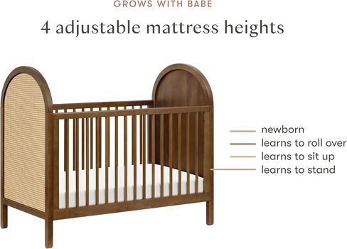 Babyletto Bondi Cane 3-in-1 Convertible Crib with Toddler Bed Conversion Kit in Forest Green with Natural Cane, Greenguard Gold Certified in Saudi Arabia
