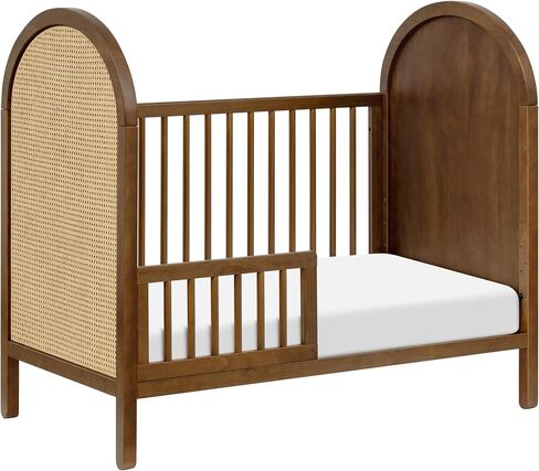 Babyletto Bondi Cane 3-in-1 Convertible Crib with Toddler Bed Conversion Kit in Forest Green with Natural Cane, Greenguard Gold Certified in Saudi Arabia