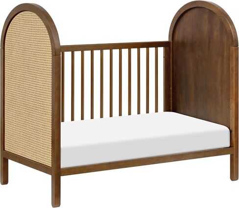 Babyletto Bondi Cane 3-in-1 Convertible Crib with Toddler Bed Conversion Kit in Forest Green with Natural Cane, Greenguard Gold Certified in Saudi Arabia