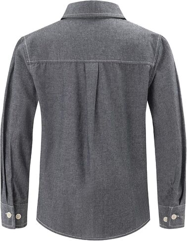 Spring&Gege Boys' Long Sleeve Chambray Shirt Casual Cotton Woven Button Down Shirt with Two Pockets in Saudi Arabia