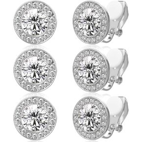 2 Pairs Clip on Dance Earrings Crystal Clip On Stud Halo Earrings Rhinestone Ear Clips Silver Round Earring Jewelry Gifts for Women Dance Stage Opera Performance Wedding Party Jewelry in Kuwait