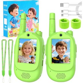 Video Walkie Talkies for Kids, 2 Pack Rechargeable Real-Time Video Chat & Voice Changer Walkies Talkies with Watch Straps, Long Range Family Games, Outside, Gifts for Boys Girls Ages 3-12 Blue in Saudi Arabia