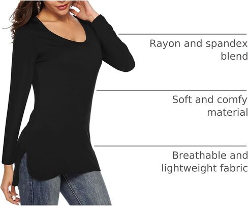 Florboom Womens Casual Tshirts Short/Long Sleeve Scoop Neck Long Fitted Tops Plain T Shirts in Kuwait