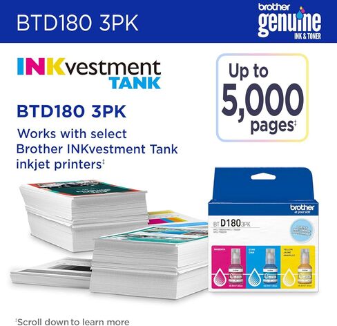 زجاجة حبر أسود أصلية BTD180BK عالية الإنتاجية من Brother (للاستخدام مع طابعات INKvestment Tank 580 و780 و980) in Saudi Arabia
