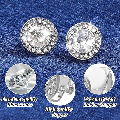 2 Pairs Clip on Dance Earrings Crystal Clip On Stud Halo Earrings Rhinestone Ear Clips Silver Round Earring Jewelry Gifts for Women Dance Stage Opera Performance Wedding Party Jewelry in Kuwait