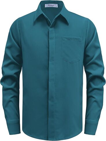 Arshiner Boys Long Sleeve Dress Dress Button Told Button Down Down School School Detory Monitor Derts مع جيب لمدة 5-12 سنوات in Saudi Arabia