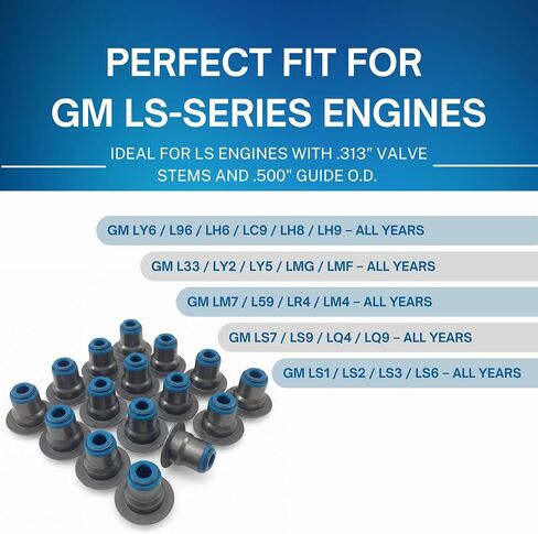 Valve Stem Seal - 16pcs Top Hat ValveStemSeal For GM LS1 LS3 LS6-313" x .500" Top Hat Intake Intake & Exhaust Metal Clad Valve Seals Replacement For 12482063 in Saudi Arabia