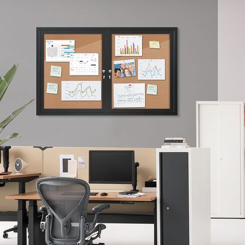 Mifuro 26"x20" Enclosed Bulletin Board, Outdoor Lockable Weather-Resistant Aluminum Cork Noticeboard for School & Office, Silver Frame w/Cork in Kuwait