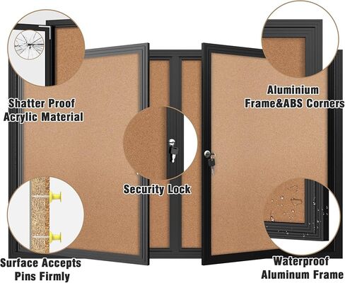 Mifuro 26"x20" Enclosed Bulletin Board, Outdoor Lockable Weather-Resistant Aluminum Cork Noticeboard for School & Office, Silver Frame w/Cork in Kuwait