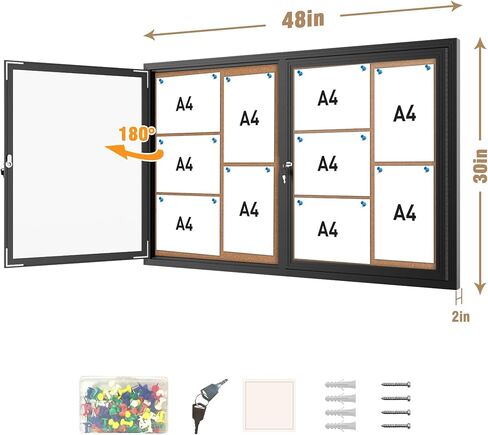 Mifuro 26"x20" Enclosed Bulletin Board, Outdoor Lockable Weather-Resistant Aluminum Cork Noticeboard for School & Office, Silver Frame w/Cork in Kuwait