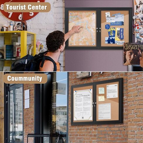 Mifuro 26"x20" Enclosed Bulletin Board, Outdoor Lockable Weather-Resistant Aluminum Cork Noticeboard for School & Office, Silver Frame w/Cork in Kuwait