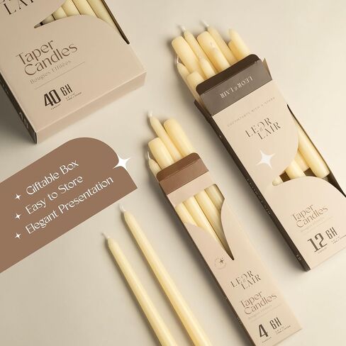 Leor & Lair Ivory Taper Candles - 4 Pack 10" Ivory Candlesticks - Unscented Cream Candle Sticks for Home Decoration, Holiday Tables, Weddings, Restaurants & Business Events in Saudi Arabia