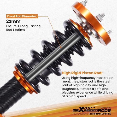 maxpeedingrods Coilovers لسيارات BMW E46 1998-2007 318i، 330i، 325i، 328i، 318d، 320d، 320i، 325i؛ 330d، طقم تعليق كويلوفيرس قابل للتعديل، طقم خفض التخميد مسبقًا ذهبي in Kuwait