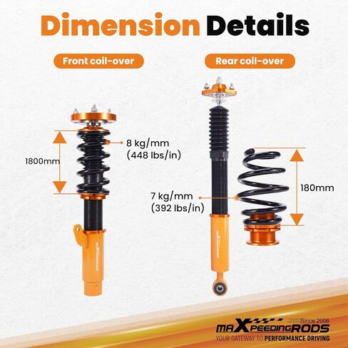 maxpeedingrods Coilovers لسيارات BMW E46 1998-2007 318i، 330i، 325i، 328i، 318d، 320d، 320i، 325i؛ 330d، طقم تعليق كويلوفيرس قابل للتعديل، طقم خفض التخميد مسبقًا ذهبي in Kuwait