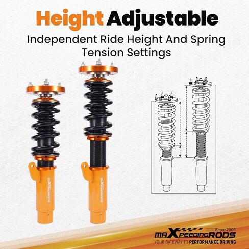 maxpeedingrods Coilovers لسيارات BMW E46 1998-2007 318i، 330i، 325i، 328i، 318d، 320d، 320i، 325i؛ 330d، طقم تعليق كويلوفيرس قابل للتعديل، طقم خفض التخميد مسبقًا ذهبي in Kuwait