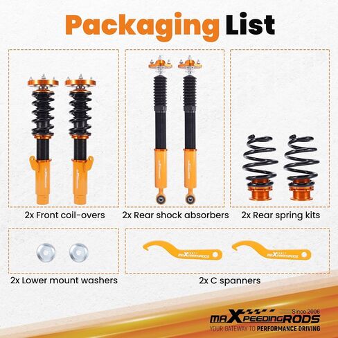 maxpeedingrods Coilovers لسيارات BMW E46 1998-2007 318i، 330i، 325i، 328i، 318d، 320d، 320i، 325i؛ 330d، طقم تعليق كويلوفيرس قابل للتعديل، طقم خفض التخميد مسبقًا ذهبي in Kuwait