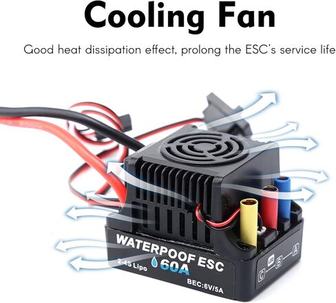 60A Brushless ESC Electric Speed Controller High Performance with Good Heat Dissipation for 1/8 1/10 RC Car Black in Saudi Arabia