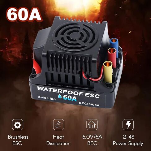 60A Brushless ESC Electric Speed Controller High Performance with Good Heat Dissipation for 1/8 1/10 RC Car Black in Saudi Arabia