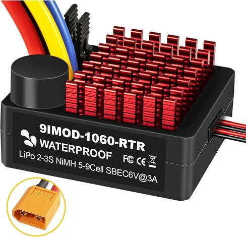 WP 1060 2-3s 60A ESC ناعم [قابس T] جهاز تحكم إلكتروني في السرعة مقاوم للماء مع وضع التبديل BEC، RC ESC لشاحنات السيارات الزاحفة RC بمقياس 1/10 in Saudi Arabia