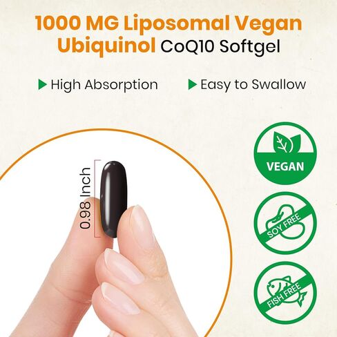 كبسولات هلامية CoQ10 600 ملغ مع فيتامين E وأوميغا 3، 6، 9، مكمل Ubiquinol CoQ10 عالي الامتصاص، أنزيم Q10 النشط لوظيفة القلب، إنتاج الطاقة، الخصوبة، عبوتان in Saudi Arabia