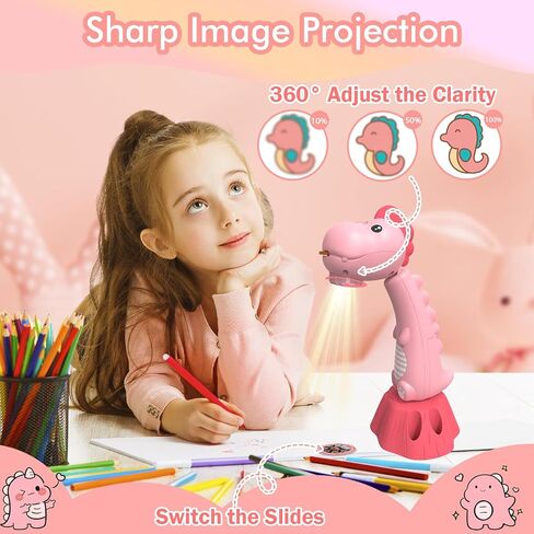 MFEESYOB Drawing Projector for Kids,Tracing and Drawing Projector with 96 Slide Cartoon Patterns and 12 Color Brushs,Smart Art Sketcher Projector for 3+ Year Old Girls & Boys（Pink） in Saudi Arabia
