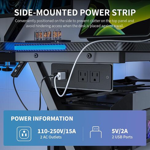 حامل برج الكمبيوتر مع شريط إضاءة LED متغير الألوان ومزامنة الموسيقى، حامل كمبيوتر الألعاب للأرضية، الطابعة، التلفزيون، وسائط AV، رف مركز الترفيه، أسود غير لامع in Saudi Arabia