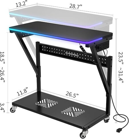 حامل برج الكمبيوتر مع شريط إضاءة LED متغير الألوان ومزامنة الموسيقى، حامل كمبيوتر الألعاب للأرضية، الطابعة، التلفزيون، وسائط AV، رف مركز الترفيه، أسود غير لامع in Saudi Arabia