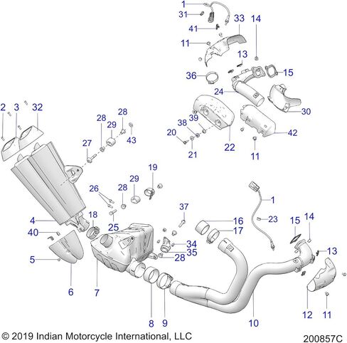 Indian Motorcycle Headpipe Assembly, Front, Genuine OEM Part 1263304, Qty 1 in Saudi Arabia