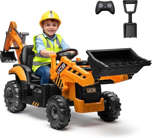 ألعاب ركوب الحفارة الأولى JCB 3CX المرخصة 24 فولت للأطفال، لعبة حفار خلفي مع مقعد قابل للعكس، أذرع أمامية وخلفية قابلة للإزالة، جهاز تحكم عن بعد، سيارة بناء كهربائية للأولاد والبنات (24 فولت) in Kuwait