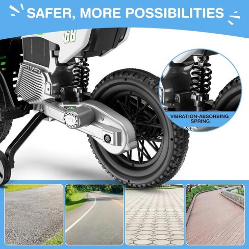 دراجة نارية للأطفال S6 12 فولت، ركوب 2 × 25 وات على دراجة نارية، مجهزة بعجلات تدريب السلامة، قبضة خانق ذاتية التحكم، بلوتوث، موسيقى متعددة، تعليق زنبركي، فكرة هدية للأطفال الصغار in Kuwait