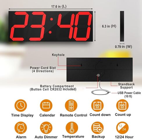 Digital LED Wall Clock, Oversize Wall Clock with 6" Numbers, Remote Control Count up/Countdown Timer Clock, Auto Dimmer, Big Calendar and Thermometer(Ice Blue)… in Kuwait
