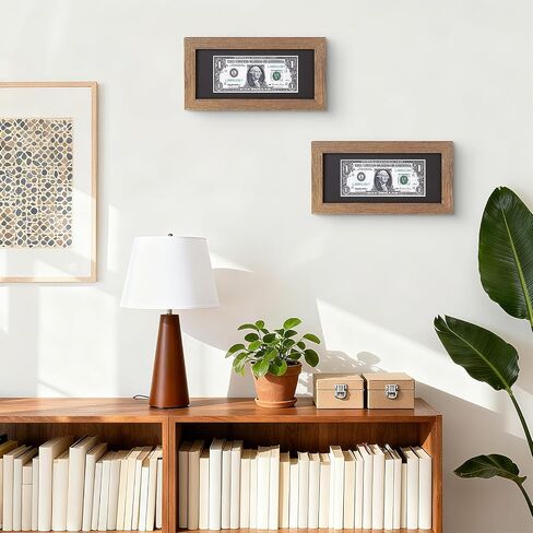Space Art Deco، إطار حامل ترخيص/فاتورة دولار بني داكن في حصيرة سوداء، حامل إطار المال/الشيكات، زجاج مقسى، حامل حامل للمكتب أو شماعات على شكل حرف D لعرض التثبيت على الحائط (مجموعة من 10) in Kuwait