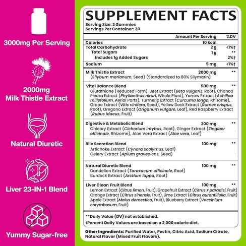 تطهير الكبد التخلص من السموم والإصلاح ، 2000 ملغ ملحق الحليب الشوك مع جذر الهندباء ، الجلوتاثيون والخرشوف ، 23 في -1 الصيغة العشبية لإزالة السموم والصحة ، خالية من السكر ، نباتي ، 60 غولت. in Kuwait