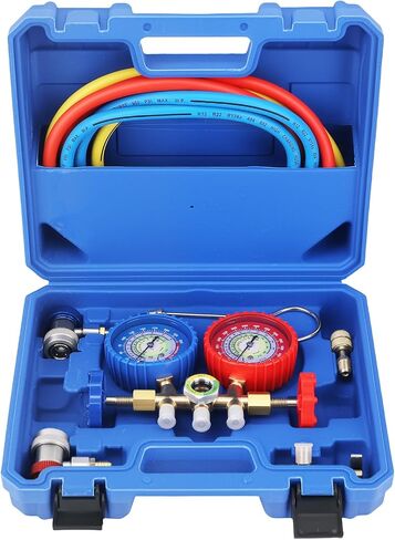 مقاييس التيار المتردد maxpeedingrods، مجموعة قياس مشعب التيار المتردد ثلاثي الاتجاهات لـ R134a R12 R22 R502، طقم قياس مبرد السيارات مع خرطوم 5 أقدام، محولات تيار متردد للخزان، وصلات قابلة للتعديل، يمكن الاستفادة منها in Kuwait