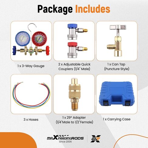 مقاييس التيار المتردد maxpeedingrods، مجموعة قياس مشعب التيار المتردد ثلاثي الاتجاهات لـ R134a R12 R22 R502، طقم قياس مبرد السيارات مع خرطوم 5 أقدام، محولات تيار متردد للخزان، وصلات قابلة للتعديل، يمكن الاستفادة منها in Kuwait