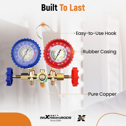 مقاييس التيار المتردد maxpeedingrods، مجموعة قياس مشعب التيار المتردد ثلاثي الاتجاهات لـ R134a R12 R22 R502، طقم قياس مبرد السيارات مع خرطوم 5 أقدام، محولات تيار متردد للخزان، وصلات قابلة للتعديل، يمكن الاستفادة منها in Kuwait