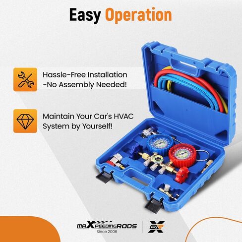 مقاييس التيار المتردد maxpeedingrods، مجموعة قياس مشعب التيار المتردد ثلاثي الاتجاهات لـ R134a R12 R22 R502، طقم قياس مبرد السيارات مع خرطوم 5 أقدام، محولات تيار متردد للخزان، وصلات قابلة للتعديل، يمكن الاستفادة منها in Kuwait
