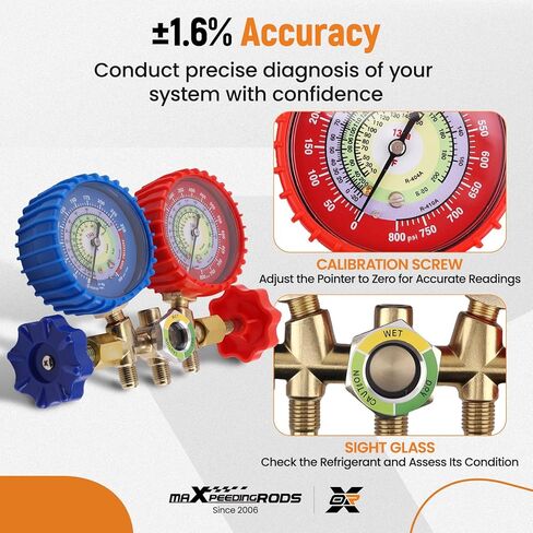 مقاييس التيار المتردد maxpeedingrods، مجموعة قياس مشعب التيار المتردد ثلاثي الاتجاهات لـ R134a R12 R22 R502، طقم قياس مبرد السيارات مع خرطوم 5 أقدام، محولات تيار متردد للخزان، وصلات قابلة للتعديل، يمكن الاستفادة منها in Kuwait
