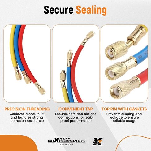 مقاييس التيار المتردد maxpeedingrods، مجموعة قياس مشعب التيار المتردد ثلاثي الاتجاهات لـ R134a R12 R22 R502، طقم قياس مبرد السيارات مع خرطوم 5 أقدام، محولات تيار متردد للخزان، وصلات قابلة للتعديل، يمكن الاستفادة منها in Kuwait